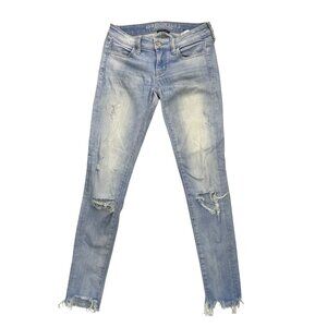 American Eagle Women's Size 2 Ripped Skinny Jeans Distressed Jegging Light Wash